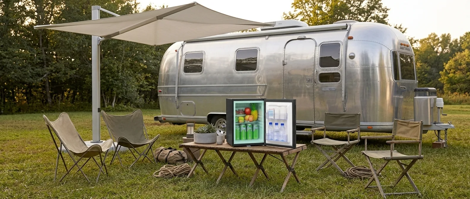 SMETA mini fridge at an off-grid campsite